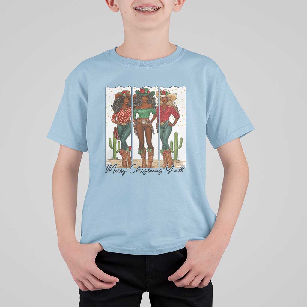 Merry Christmas Y'all T Shirt For Kid Funny Western Holiday Gift For Cowgirl - Wonder Print Shop
