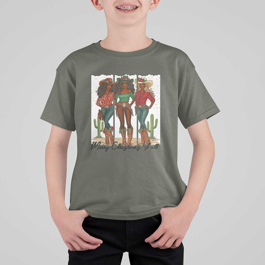 Merry Christmas Y'all T Shirt For Kid Funny Western Holiday Gift For Cowgirl - Wonder Print Shop