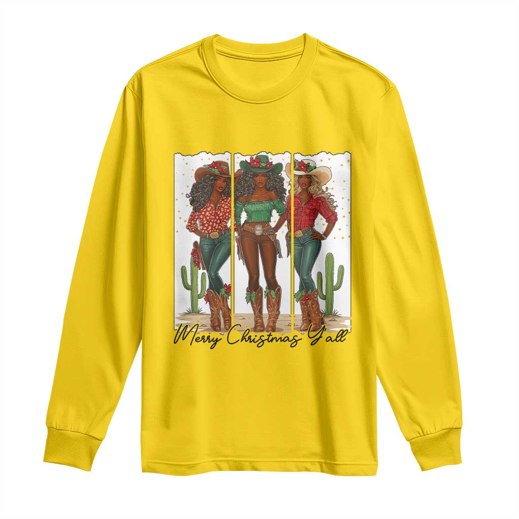 Merry Christmas Y'all Long Sleeve Shirt Funny Western Holiday Gift For Cowgirl - Wonder Print Shop
