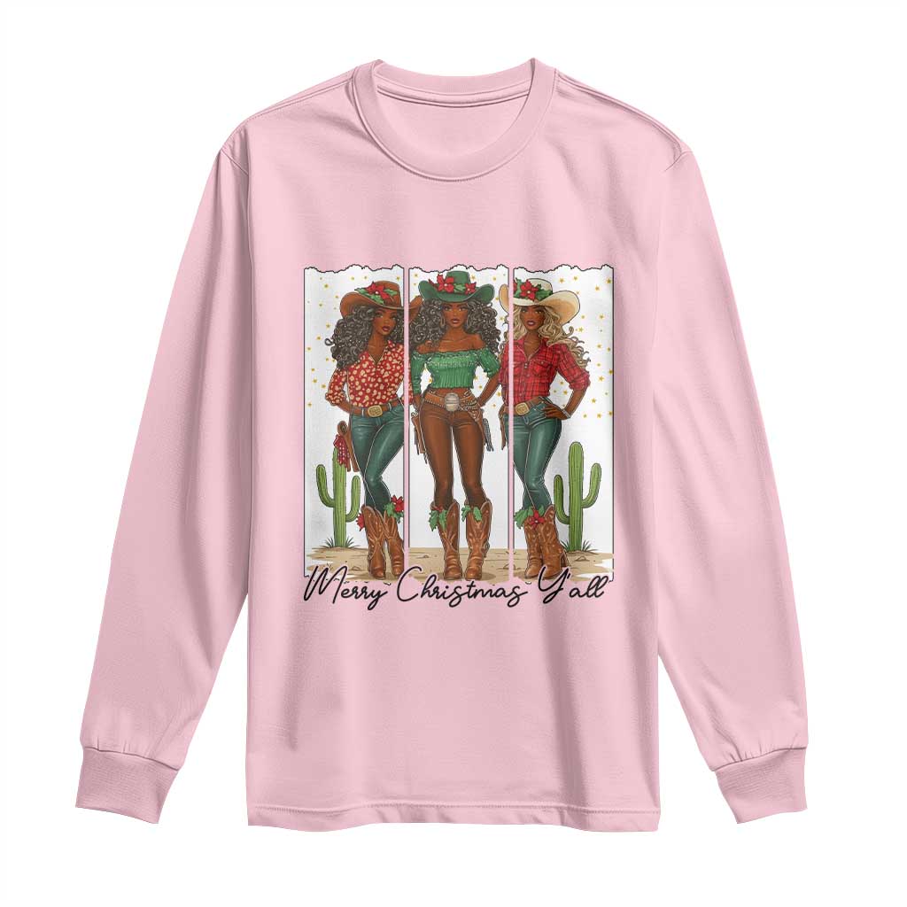 Merry Christmas Y'all Long Sleeve Shirt Funny Western Holiday Gift For Cowgirl - Wonder Print Shop