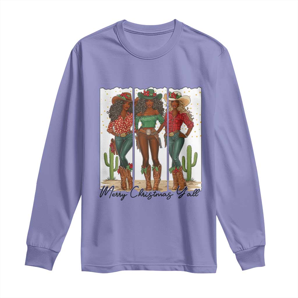 Merry Christmas Y'all Long Sleeve Shirt Funny Western Holiday Gift For Cowgirl - Wonder Print Shop