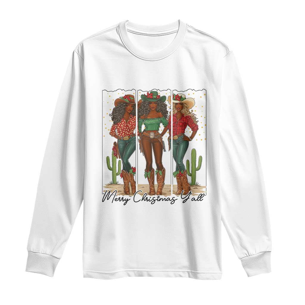 Merry Christmas Y'all Long Sleeve Shirt Funny Western Holiday Gift For Cowgirl - Wonder Print Shop