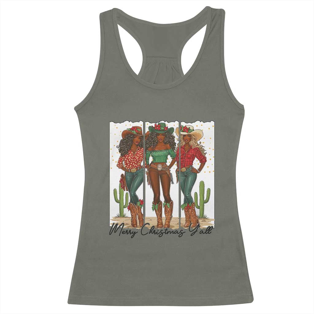 Merry Christmas Y'all Racerback Tank Top Funny Western Holiday Gift For Cowgirl - Wonder Print Shop