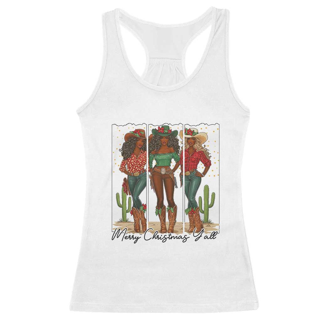 Merry Christmas Y'all Racerback Tank Top Funny Western Holiday Gift For Cowgirl - Wonder Print Shop