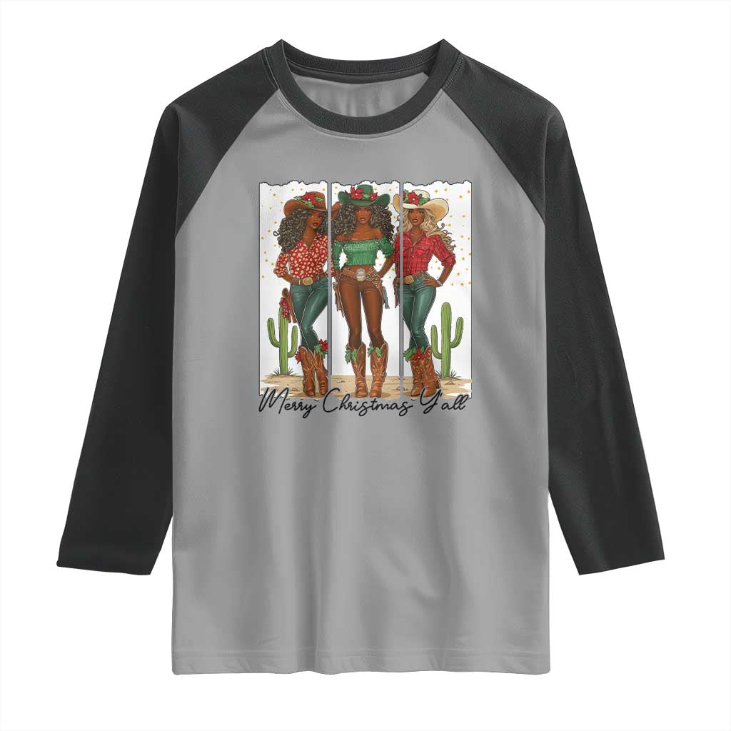 Merry Christmas Y'all Raglan Shirt Funny Western Holiday Gift For Cowgirl - Wonder Print Shop