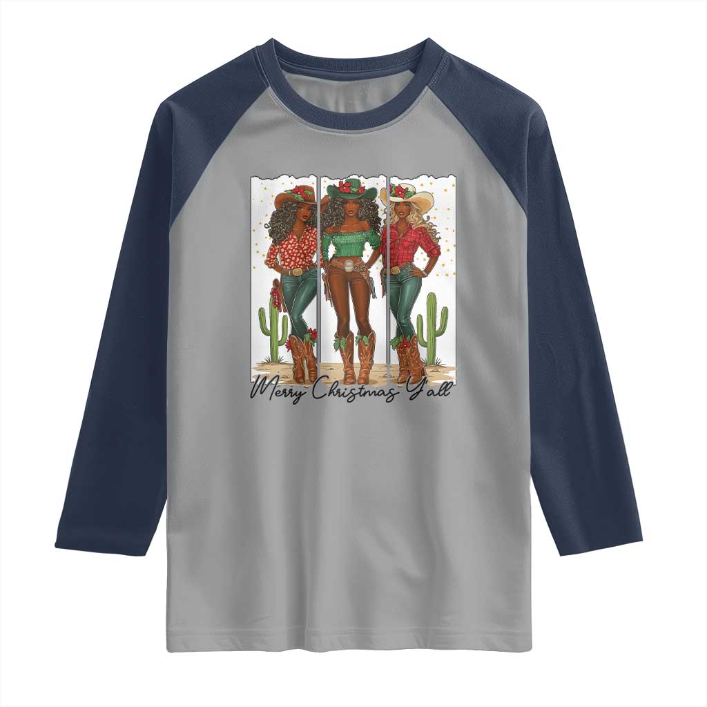 Merry Christmas Y'all Raglan Shirt Funny Western Holiday Gift For Cowgirl - Wonder Print Shop
