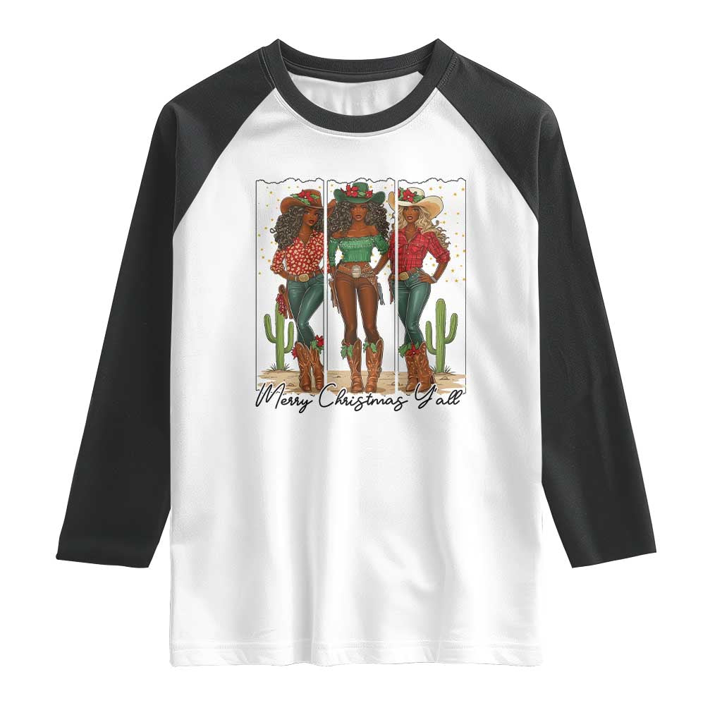 Merry Christmas Y'all Raglan Shirt Funny Western Holiday Gift For Cowgirl - Wonder Print Shop