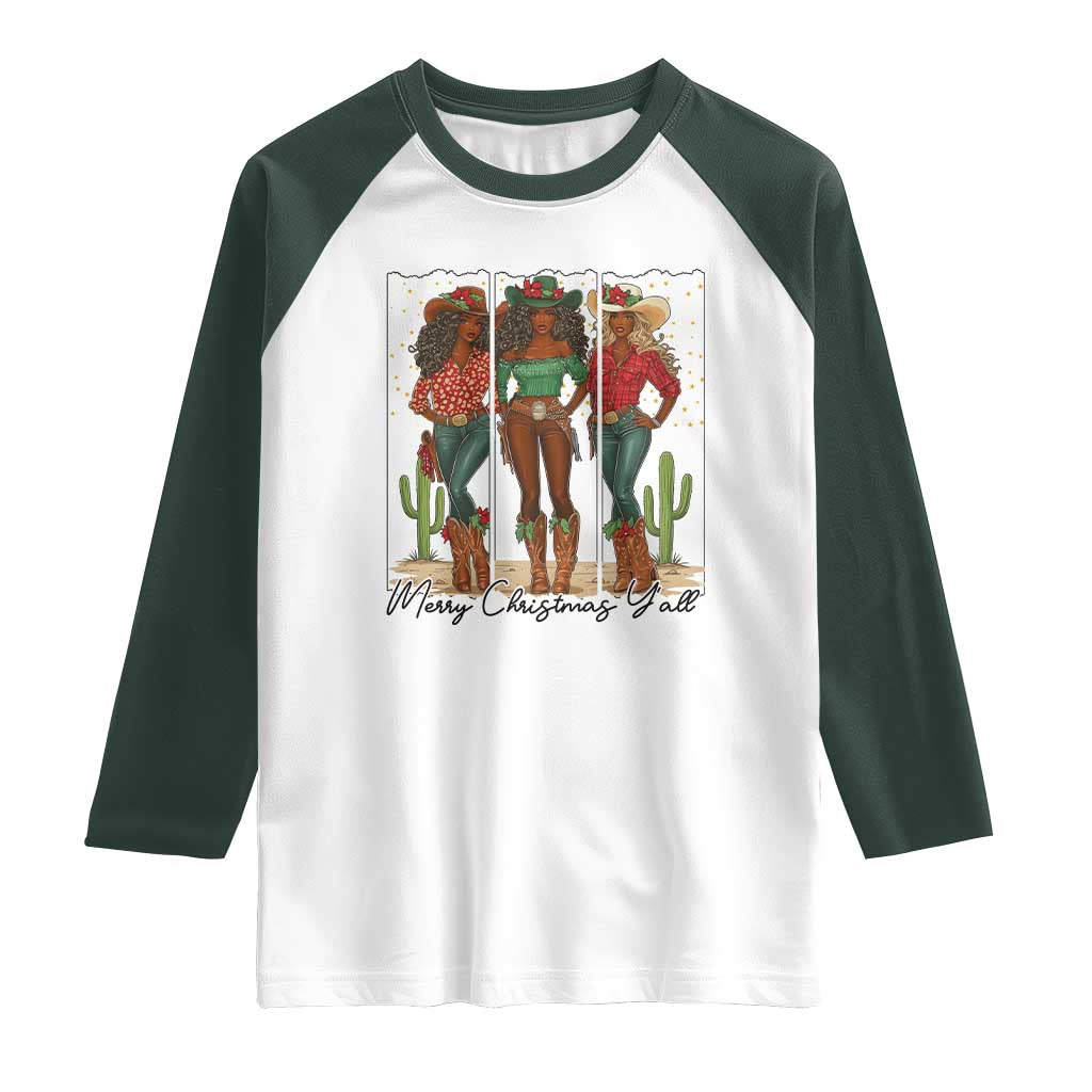 Merry Christmas Y'all Raglan Shirt Funny Western Holiday Gift For Cowgirl - Wonder Print Shop
