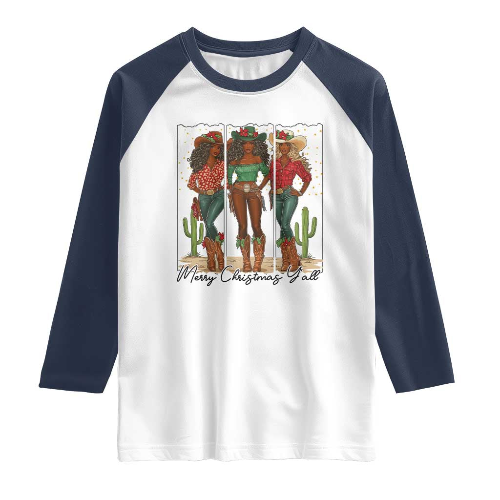 Merry Christmas Y'all Raglan Shirt Funny Western Holiday Gift For Cowgirl - Wonder Print Shop