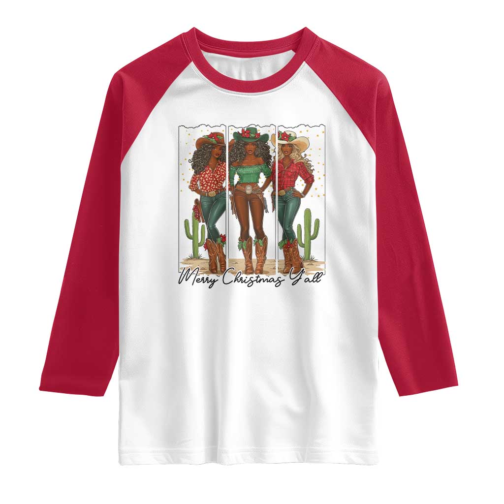 Merry Christmas Y'all Raglan Shirt Funny Western Holiday Gift For Cowgirl - Wonder Print Shop