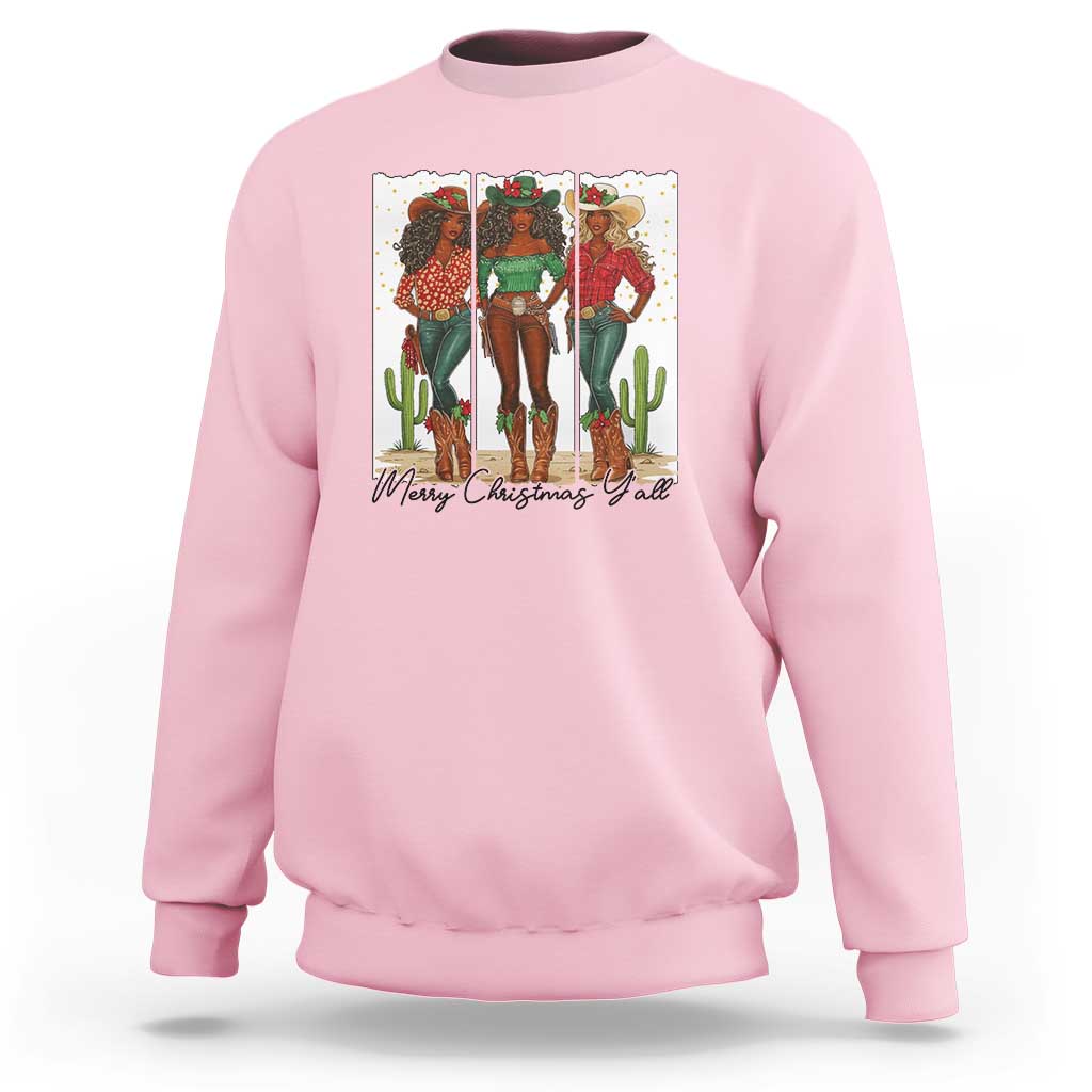 Merry Christmas Y'all Sweatshirt Funny Western Holiday Gift For Cowgirl - Wonder Print Shop
