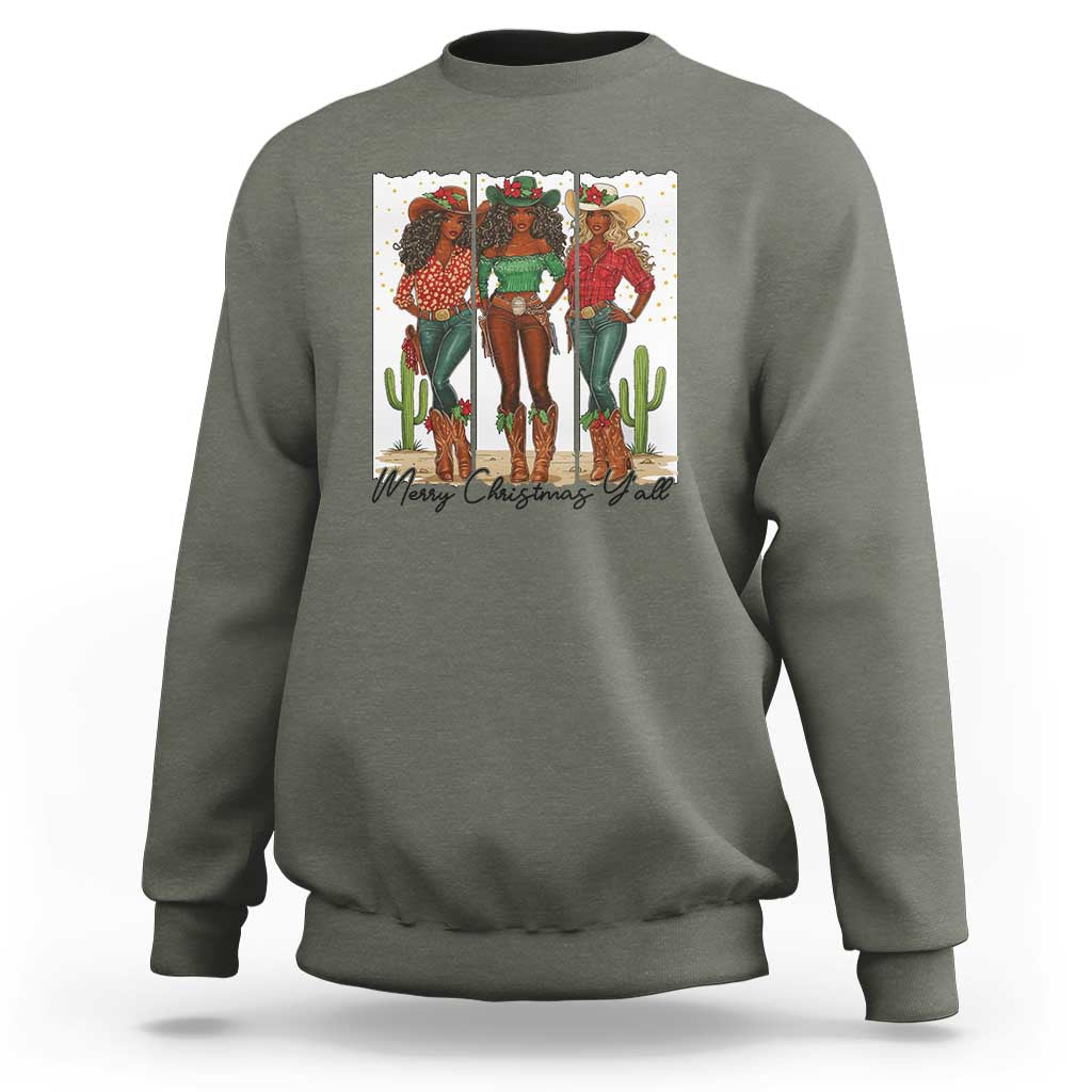 Merry Christmas Y'all Sweatshirt Funny Western Holiday Gift For Cowgirl - Wonder Print Shop