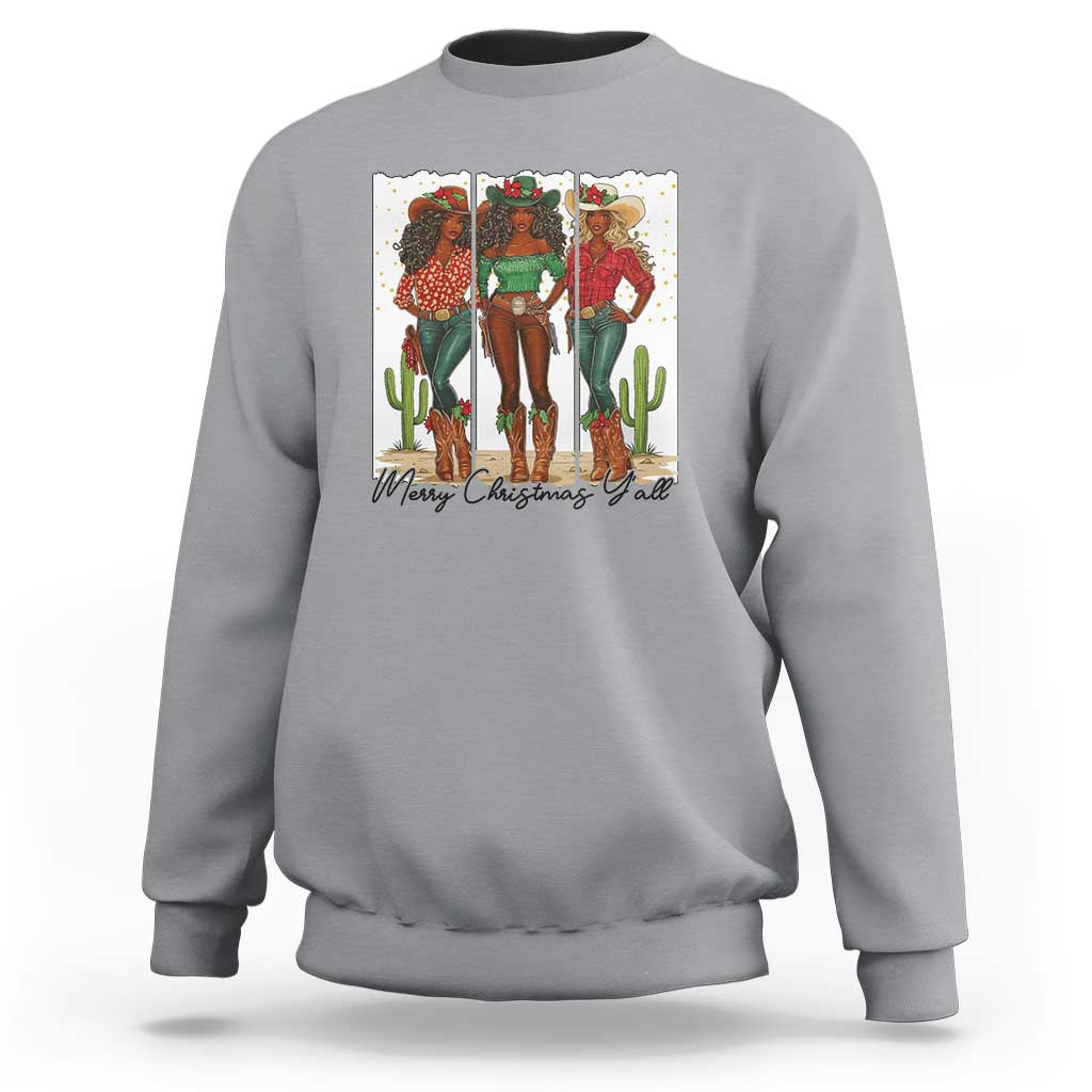 Merry Christmas Y'all Sweatshirt Funny Western Holiday Gift For Cowgirl - Wonder Print Shop
