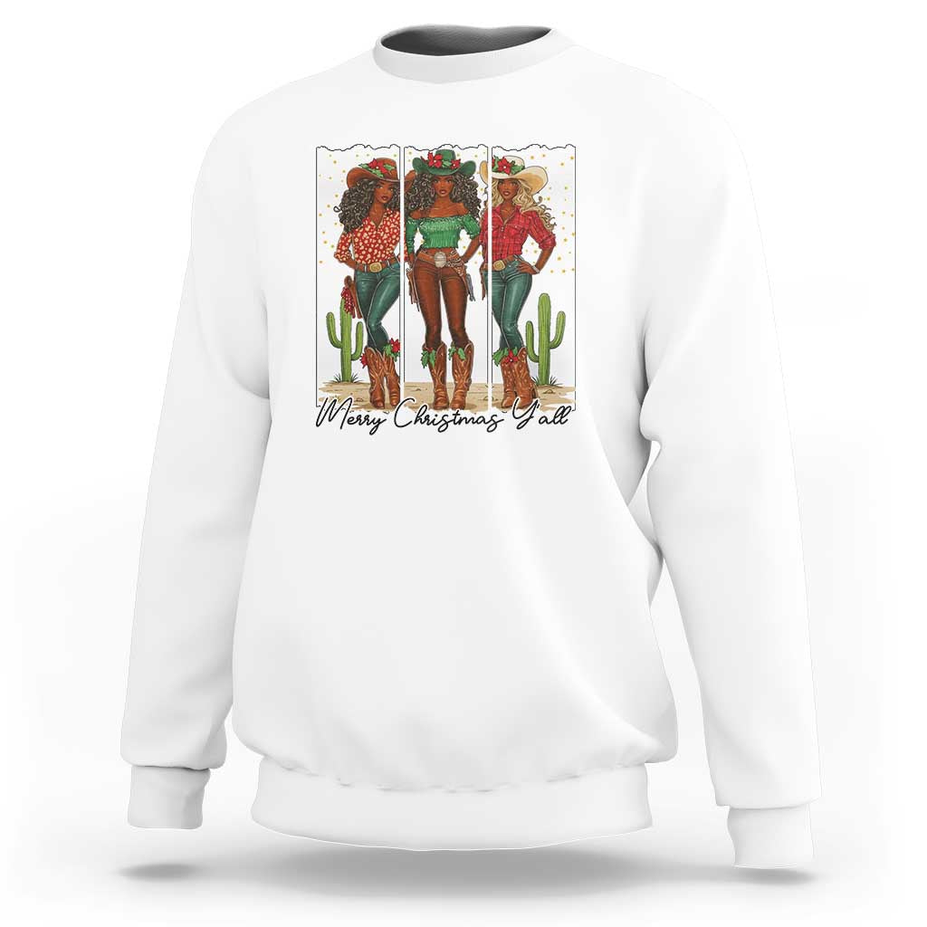 Merry Christmas Y'all Sweatshirt Funny Western Holiday Gift For Cowgirl - Wonder Print Shop