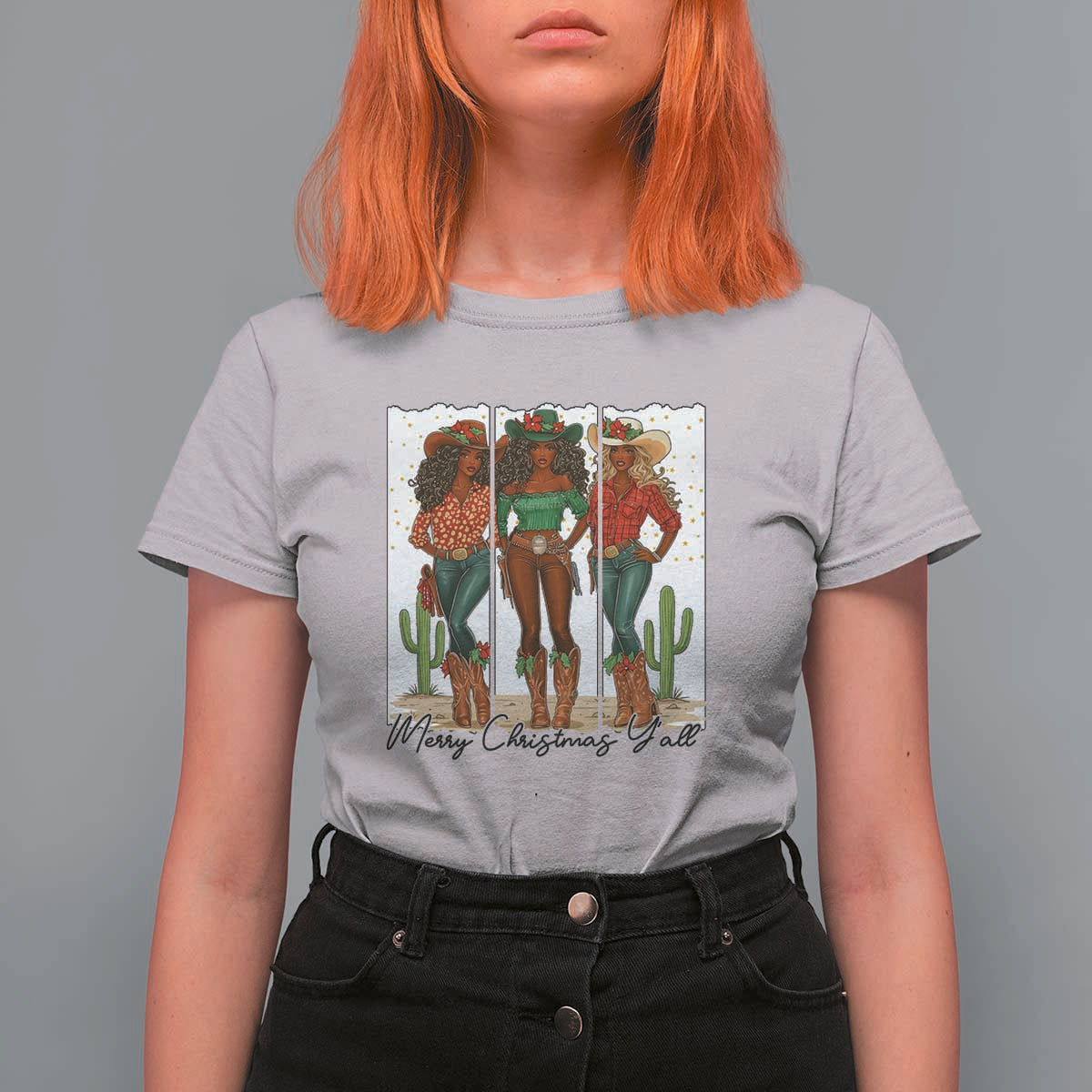 Merry Christmas Y'all T Shirt For Women Funny Western Holiday Gift For Cowgirl - Wonder Print Shop