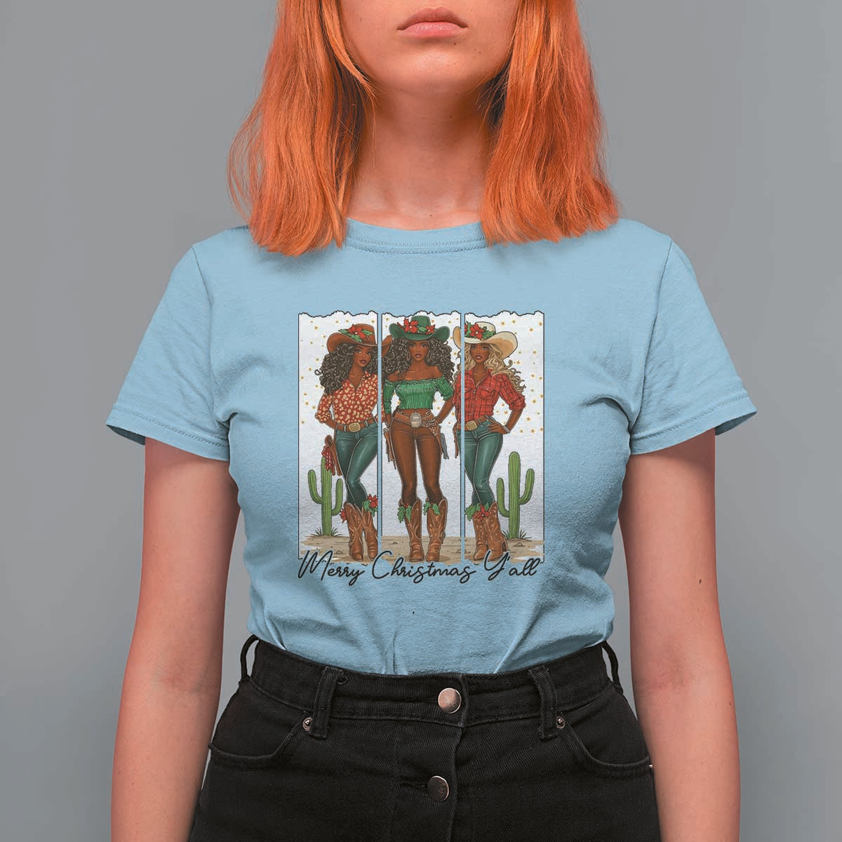 Merry Christmas Y'all T Shirt For Women Funny Western Holiday Gift For Cowgirl - Wonder Print Shop