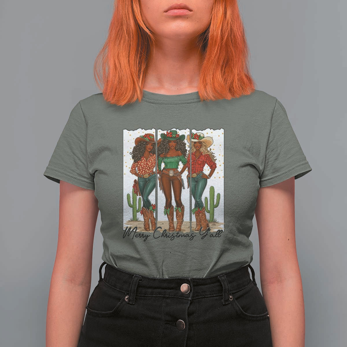 Merry Christmas Y'all T Shirt For Women Funny Western Holiday Gift For Cowgirl - Wonder Print Shop