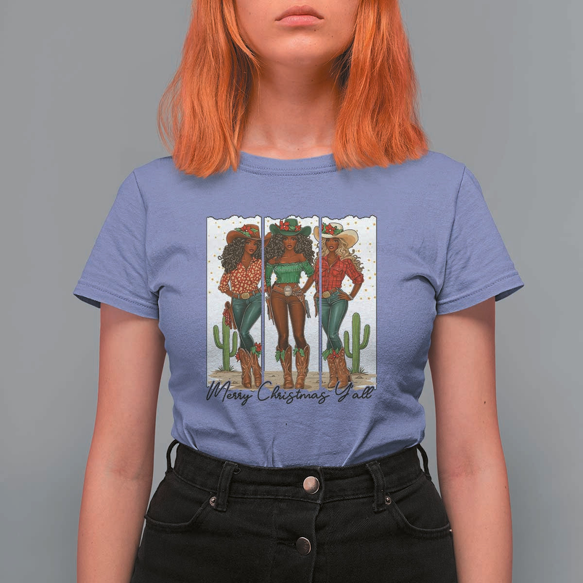Merry Christmas Y'all T Shirt For Women Funny Western Holiday Gift For Cowgirl - Wonder Print Shop
