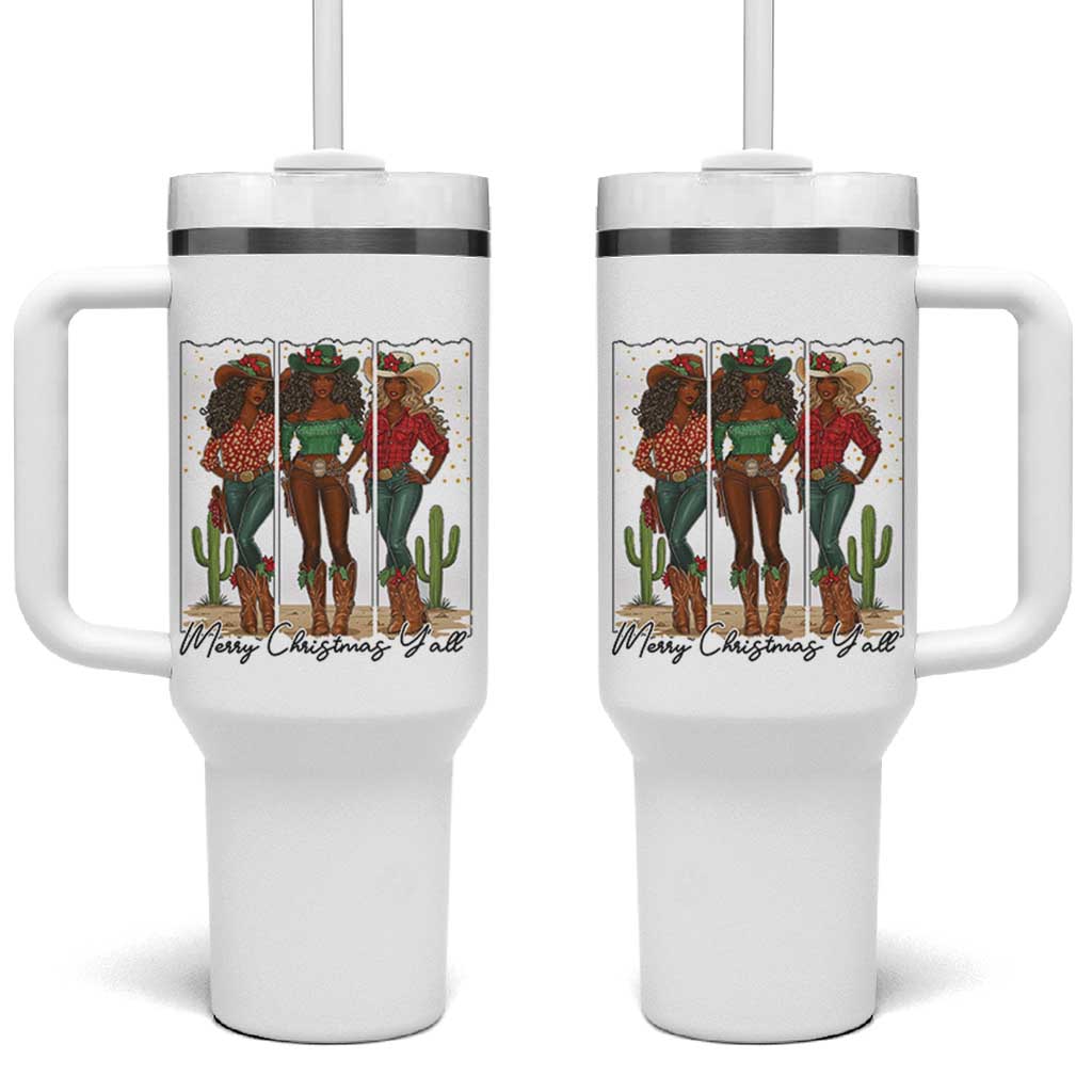 Merry Christmas Y'all Tumbler With Handle Funny Western Holiday Gift For Cowgirl - Wonder Print Shop