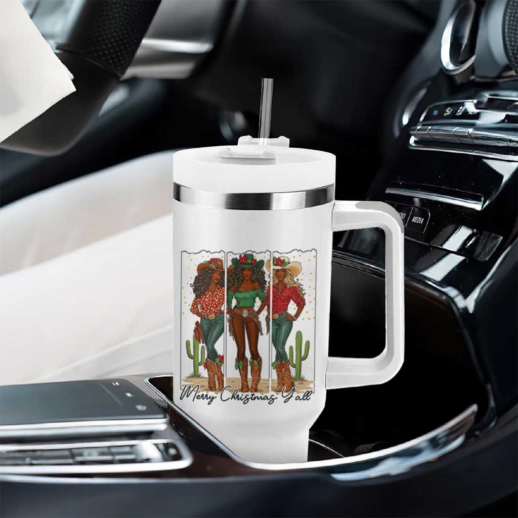 Merry Christmas Y'all Tumbler With Handle Funny Western Holiday Gift For Cowgirl - Wonder Print Shop