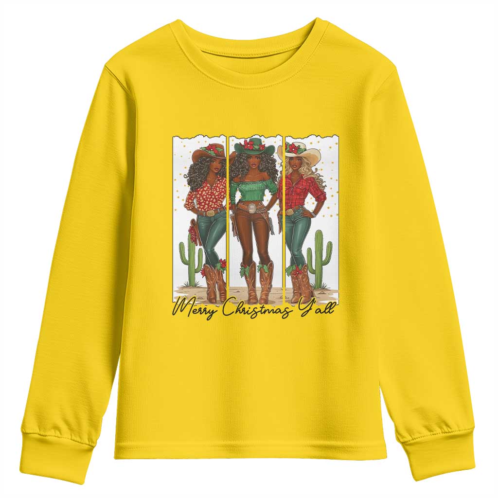 Merry Christmas Y'all Youth Sweatshirt Funny Western Holiday Gift For Cowgirl - Wonder Print Shop