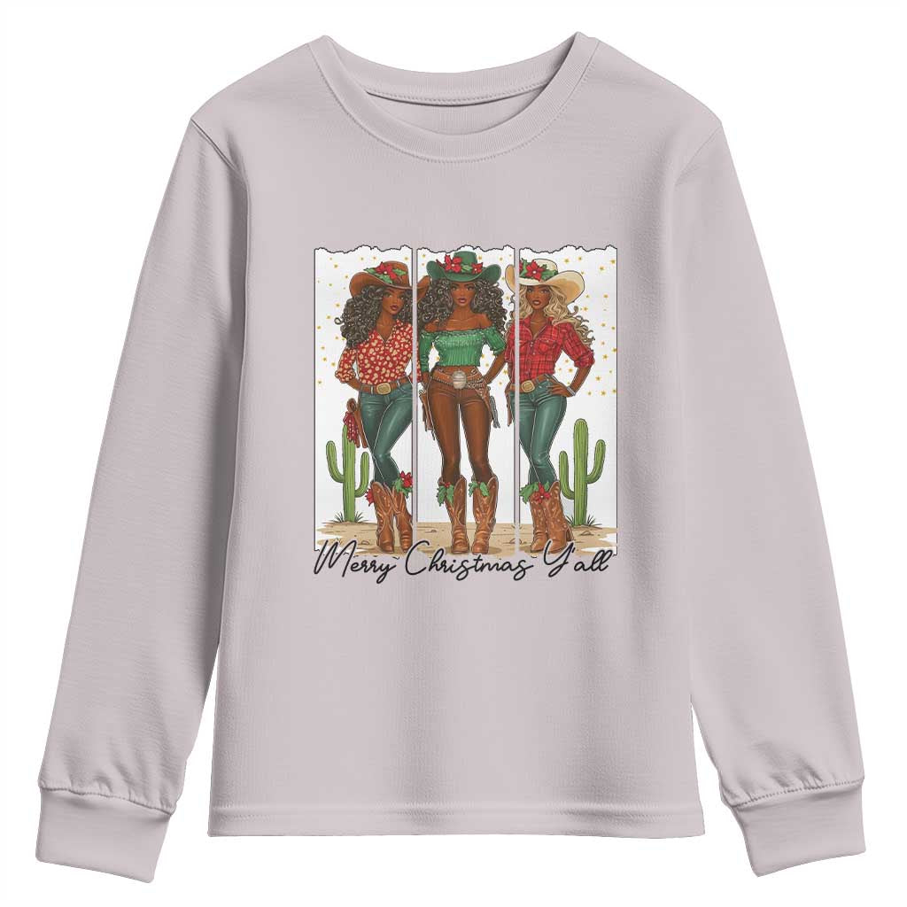 Merry Christmas Y'all Youth Sweatshirt Funny Western Holiday Gift For Cowgirl - Wonder Print Shop