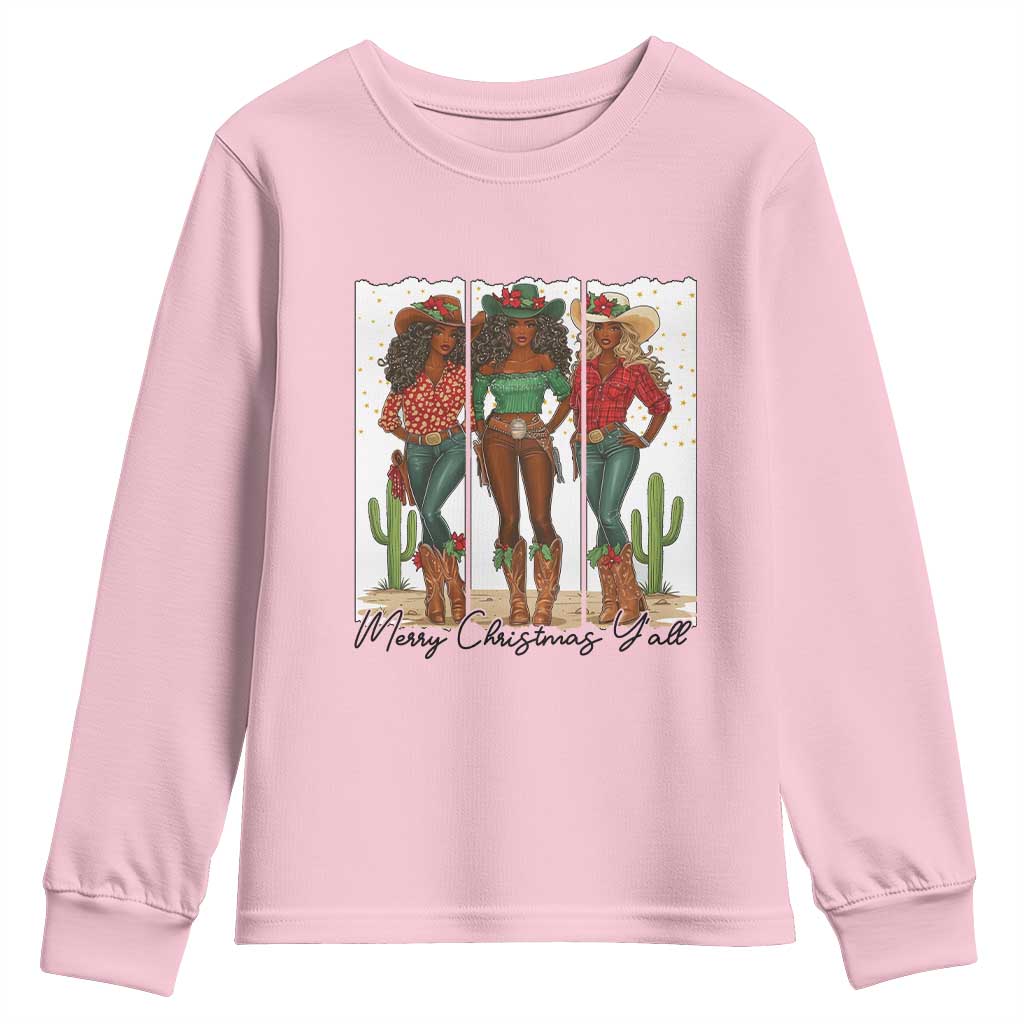 Merry Christmas Y'all Youth Sweatshirt Funny Western Holiday Gift For Cowgirl - Wonder Print Shop