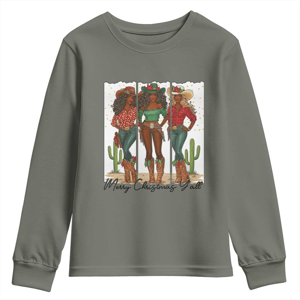 Merry Christmas Y'all Youth Sweatshirt Funny Western Holiday Gift For Cowgirl - Wonder Print Shop