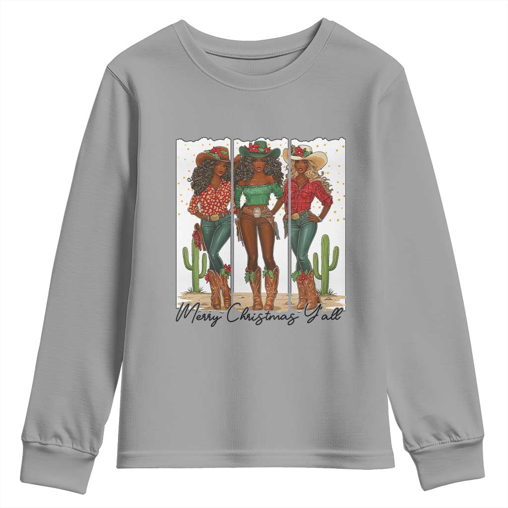 Merry Christmas Y'all Youth Sweatshirt Funny Western Holiday Gift For Cowgirl - Wonder Print Shop