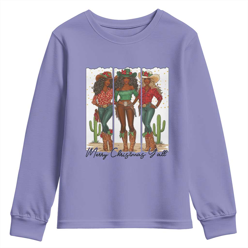 Merry Christmas Y'all Youth Sweatshirt Funny Western Holiday Gift For Cowgirl - Wonder Print Shop