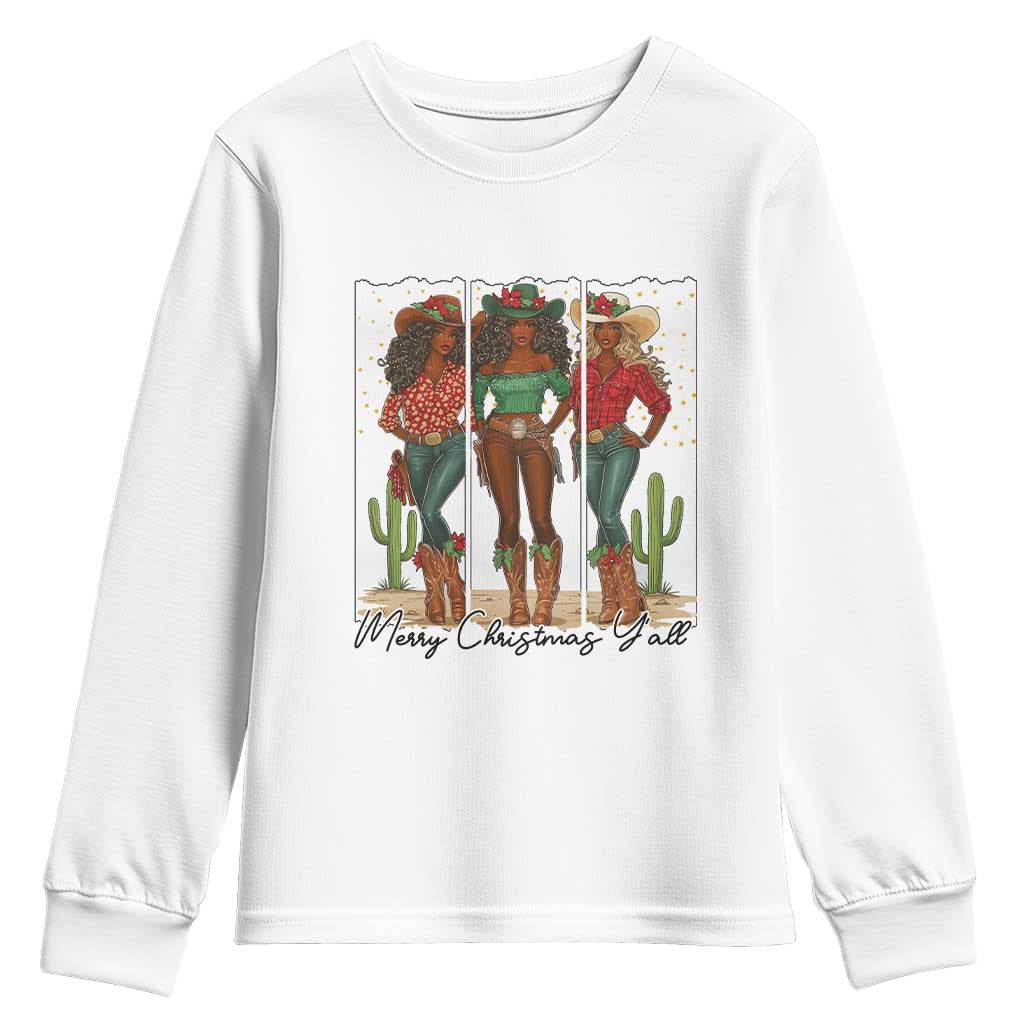 Merry Christmas Y'all Youth Sweatshirt Funny Western Holiday Gift For Cowgirl - Wonder Print Shop