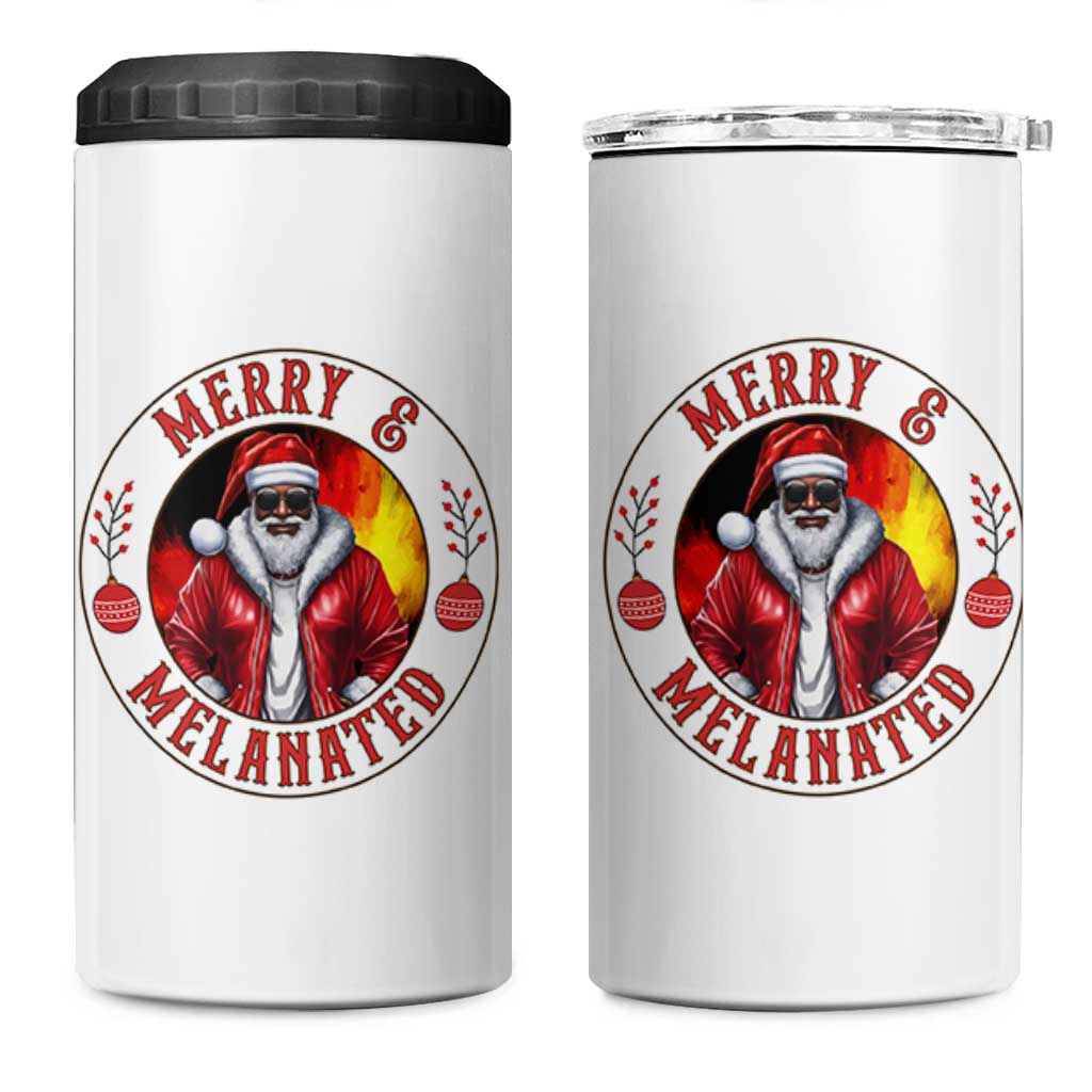 Black Santa Merry And Melanated 4 in 1 Can Cooler Tumbler Christmas Holiday Gift - Wonder Print Shop