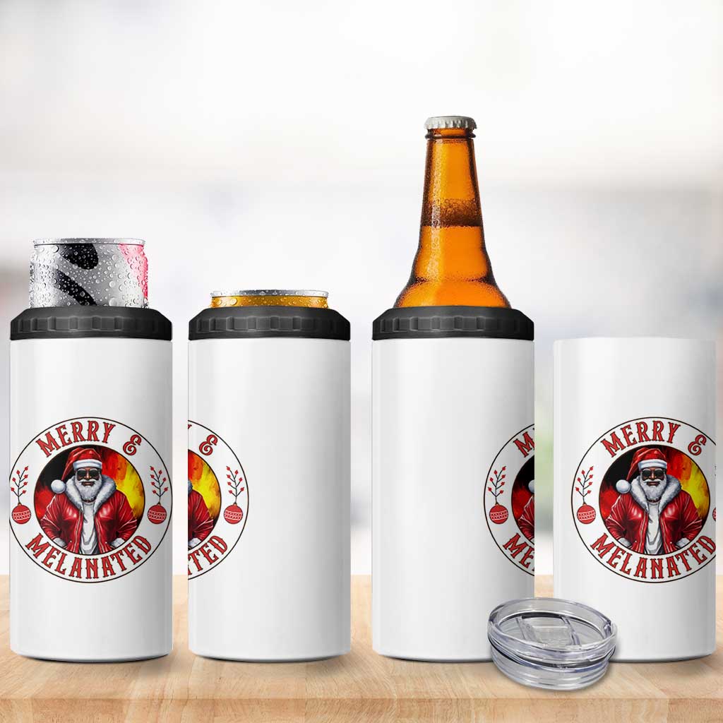 Black Santa Merry And Melanated 4 in 1 Can Cooler Tumbler Christmas Holiday Gift - Wonder Print Shop