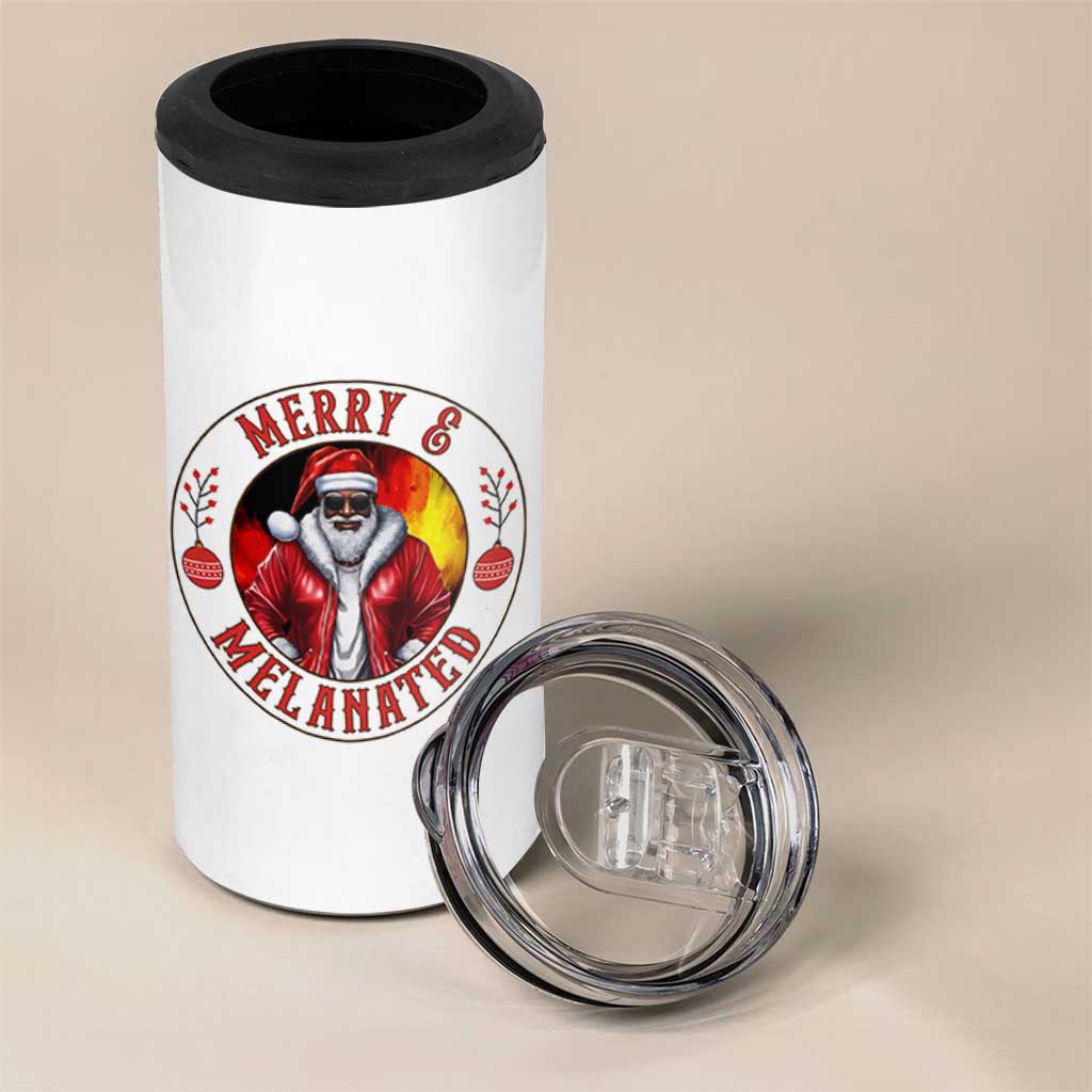 Black Santa Merry And Melanated 4 in 1 Can Cooler Tumbler Christmas Holiday Gift - Wonder Print Shop