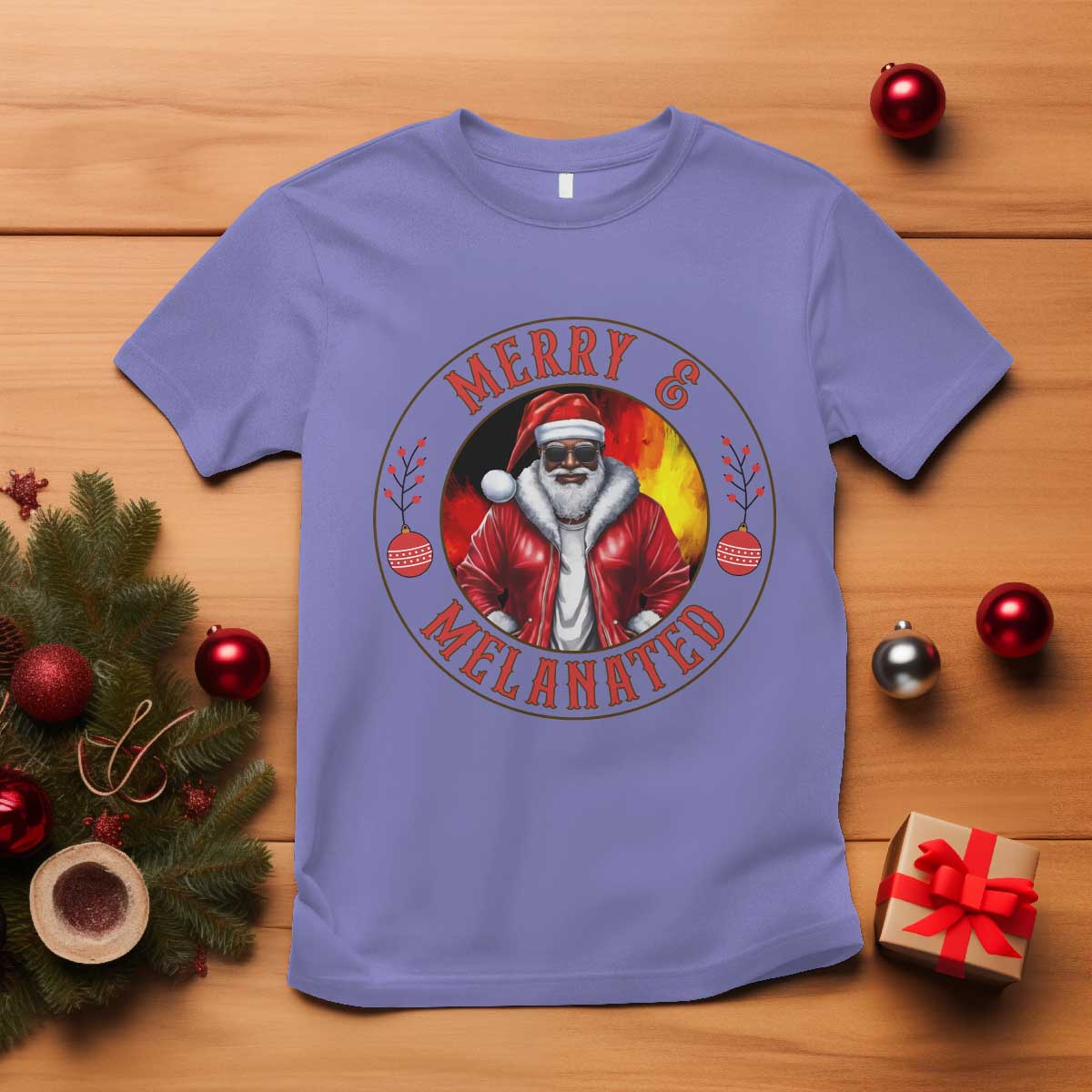 Black Santa Merry And Melanated T Shirt Christmas Holiday Gift - Wonder Print Shop