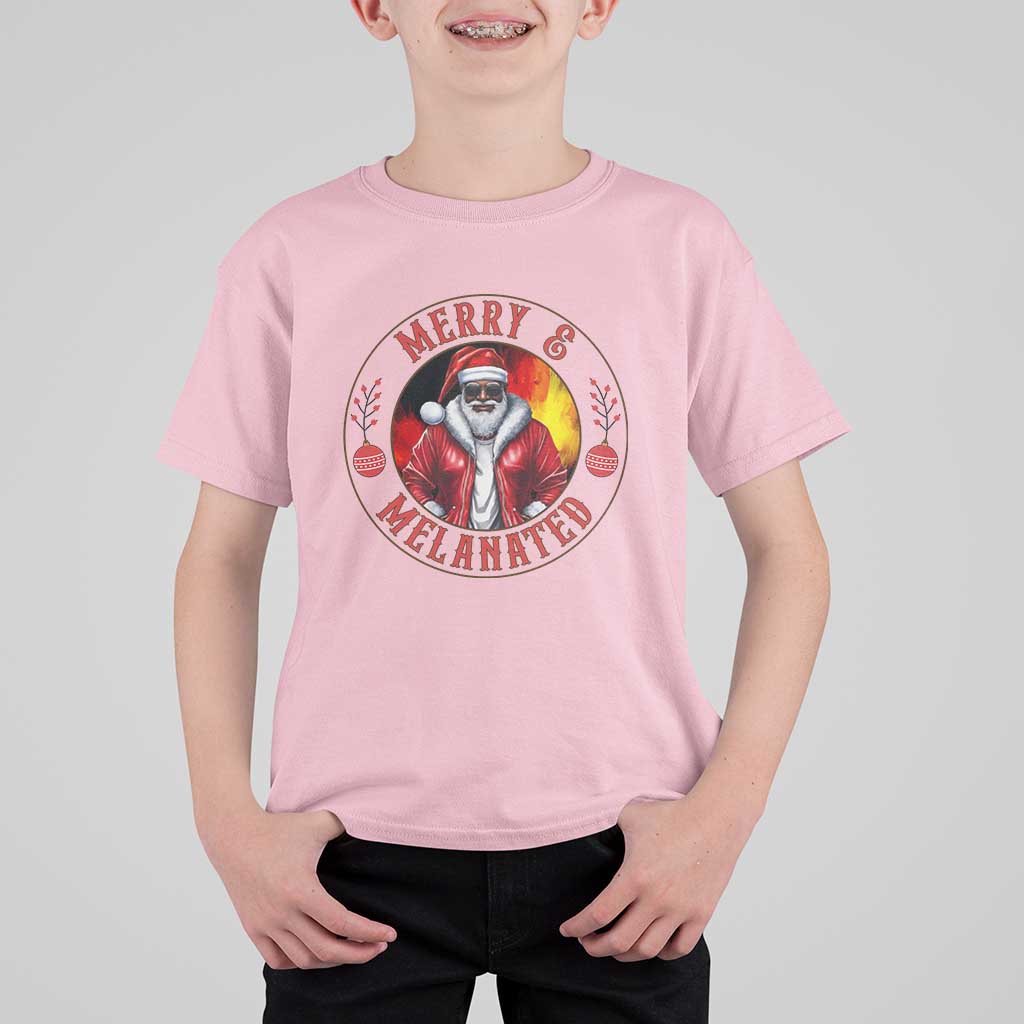 Black Santa Merry And Melanated T Shirt For Kid Christmas Holiday Gift - Wonder Print Shop