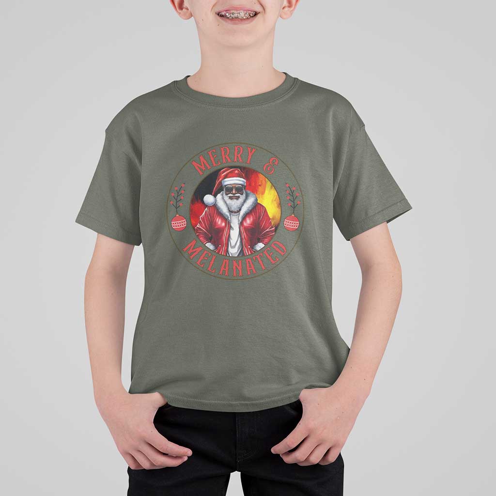 Black Santa Merry And Melanated T Shirt For Kid Christmas Holiday Gift - Wonder Print Shop