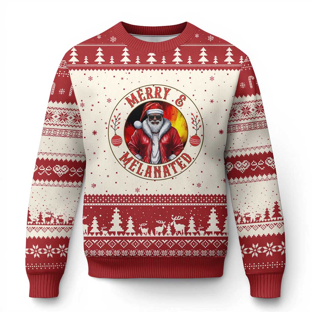 Black Santa Merry And Melanated Ugly Christmas Sweater Xmas Holiday Gift - Wonder Print Shop