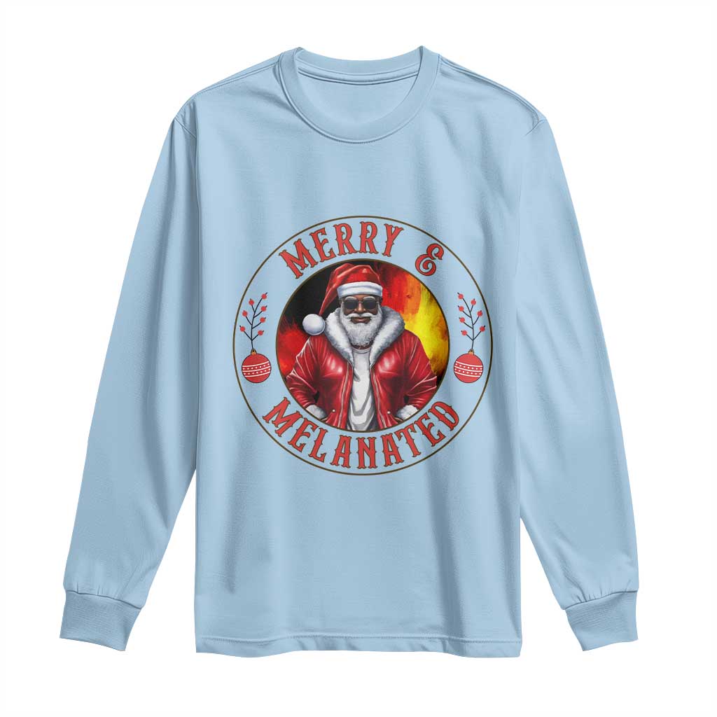 Black Santa Merry And Melanated Long Sleeve Shirt Christmas Holiday Gift - Wonder Print Shop