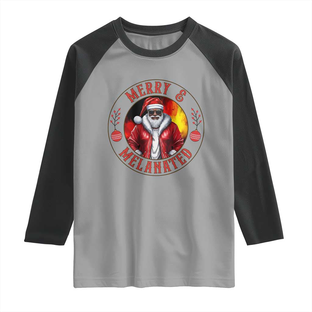Black Santa Merry And Melanated Raglan Shirt Christmas Holiday Gift - Wonder Print Shop