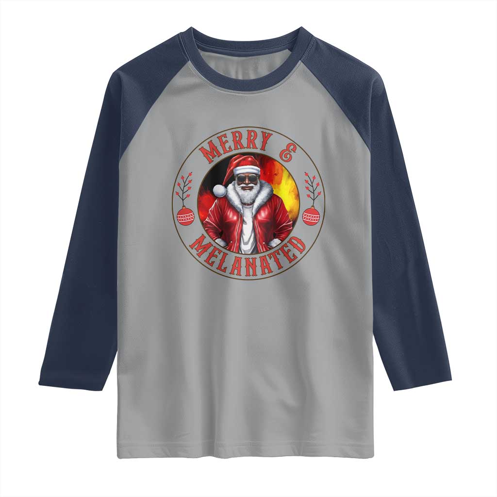 Black Santa Merry And Melanated Raglan Shirt Christmas Holiday Gift - Wonder Print Shop