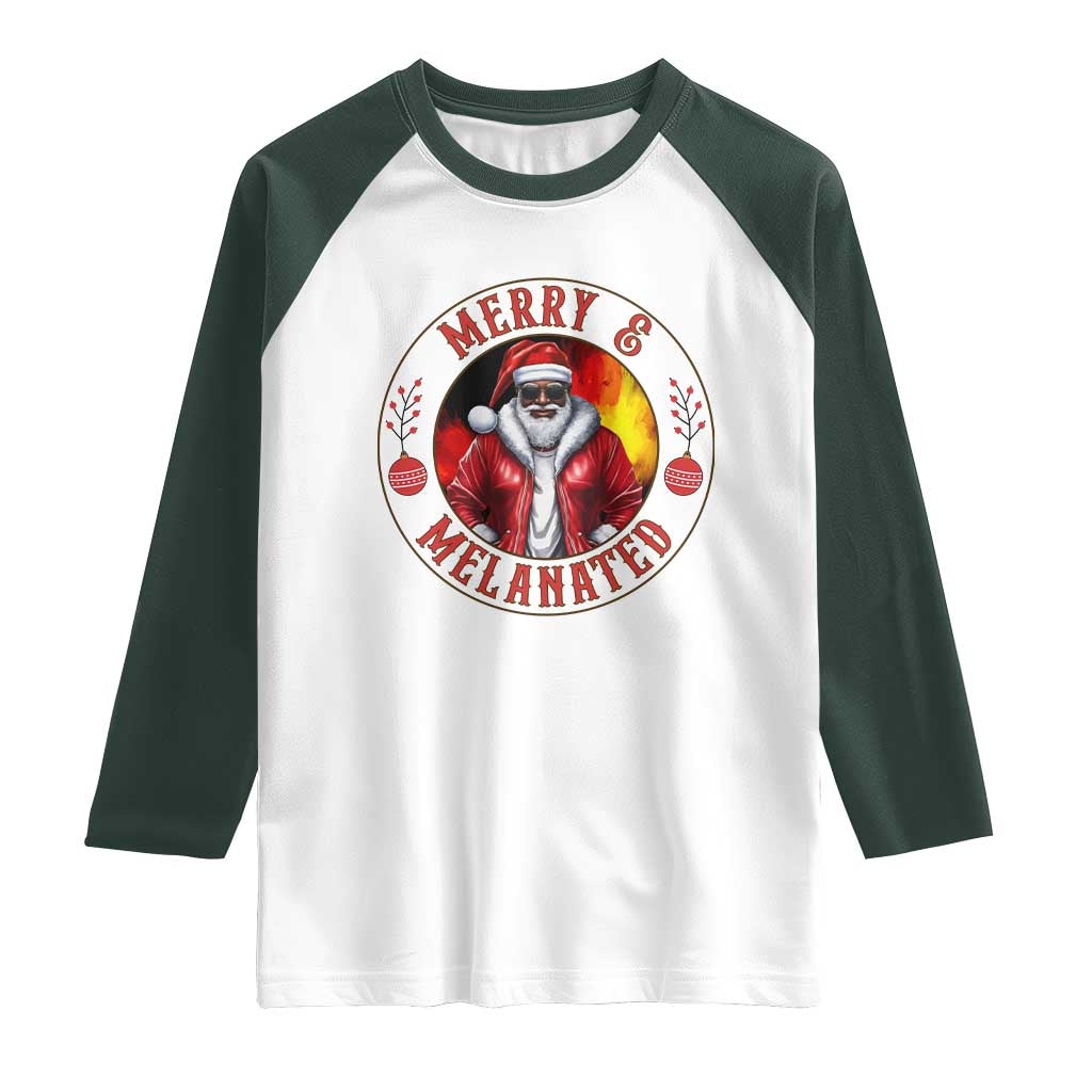 Black Santa Merry And Melanated Raglan Shirt Christmas Holiday Gift - Wonder Print Shop