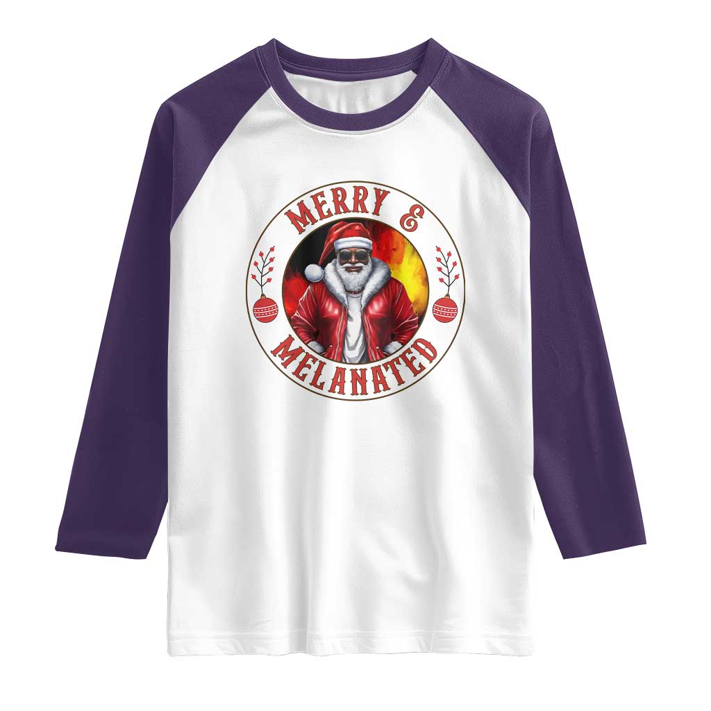 Black Santa Merry And Melanated Raglan Shirt Christmas Holiday Gift - Wonder Print Shop