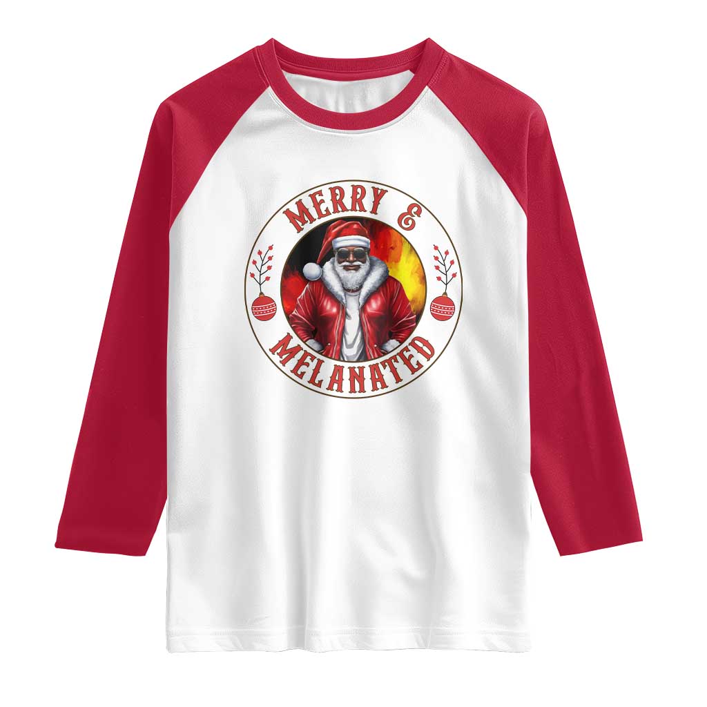 Black Santa Merry And Melanated Raglan Shirt Christmas Holiday Gift - Wonder Print Shop