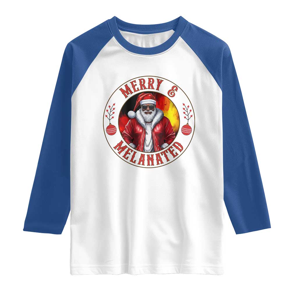 Black Santa Merry And Melanated Raglan Shirt Christmas Holiday Gift - Wonder Print Shop