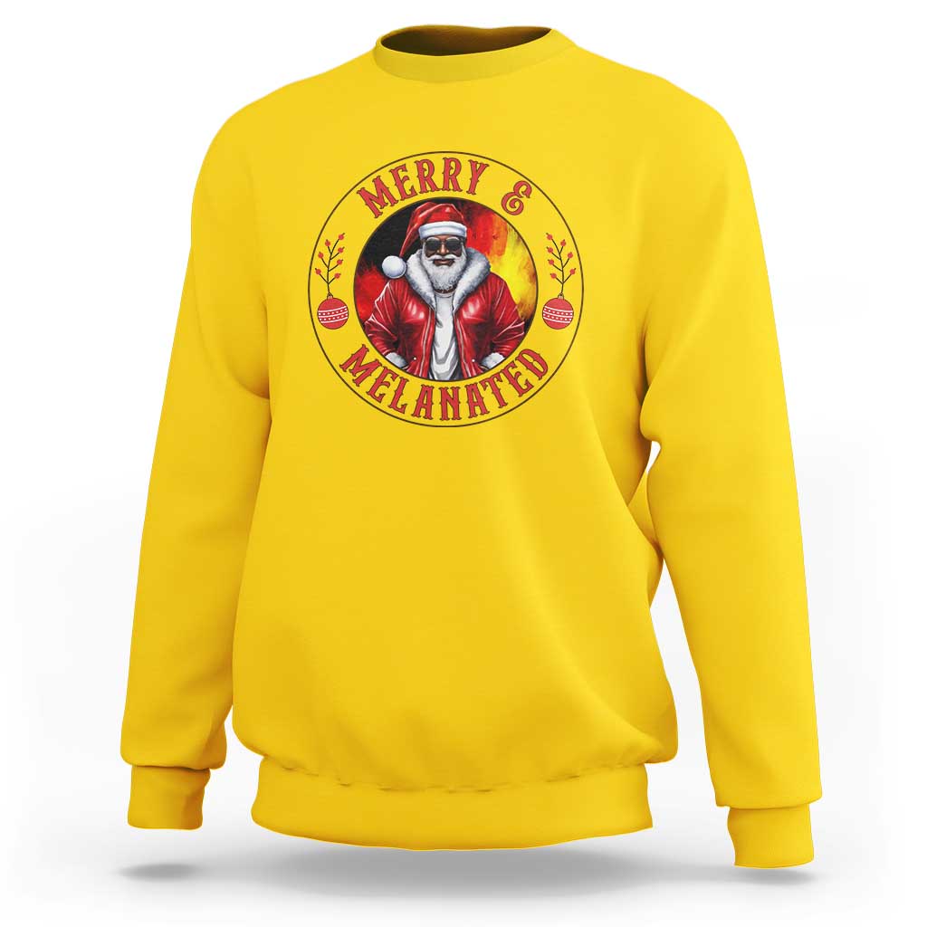 Black Santa Merry And Melanated Sweatshirt Christmas Holiday Gift - Wonder Print Shop