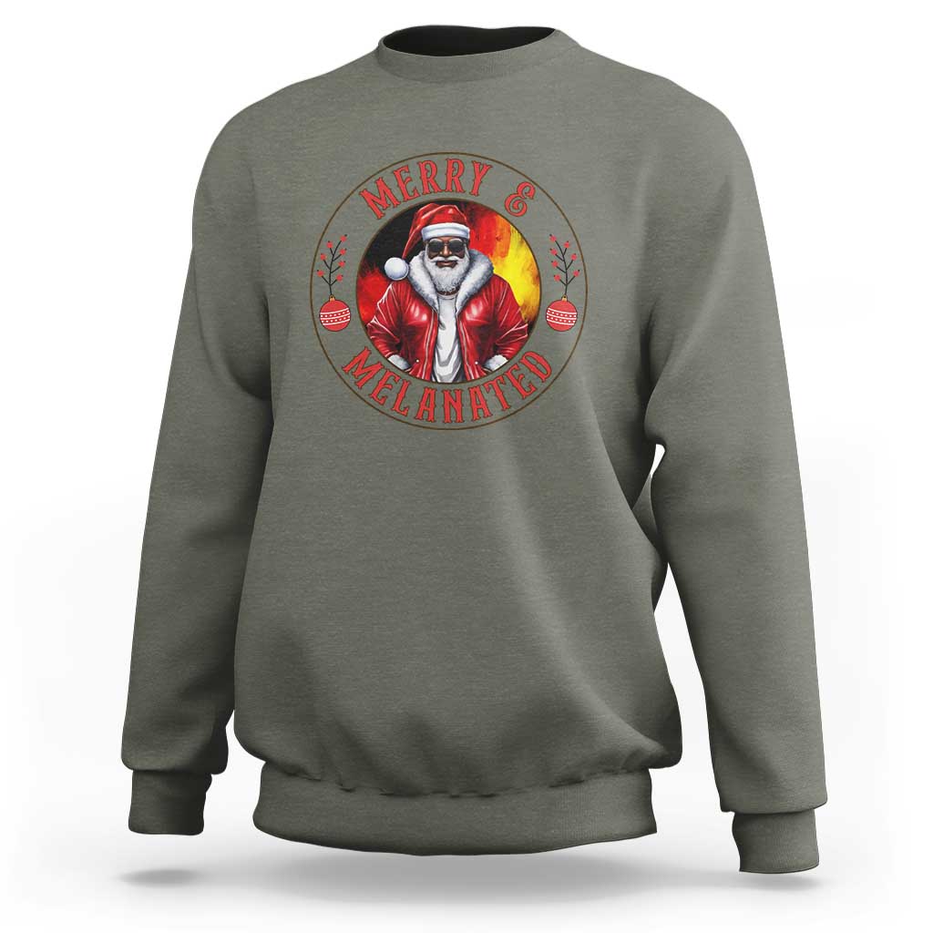 Black Santa Merry And Melanated Sweatshirt Christmas Holiday Gift - Wonder Print Shop