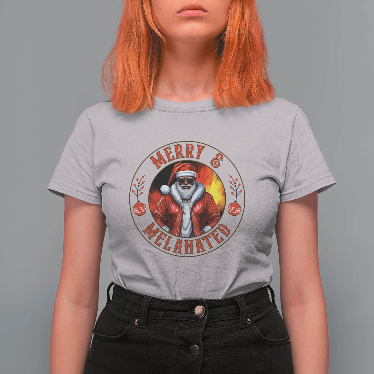 Black Santa Merry And Melanated T Shirt For Women Christmas Holiday Gift - Wonder Print Shop