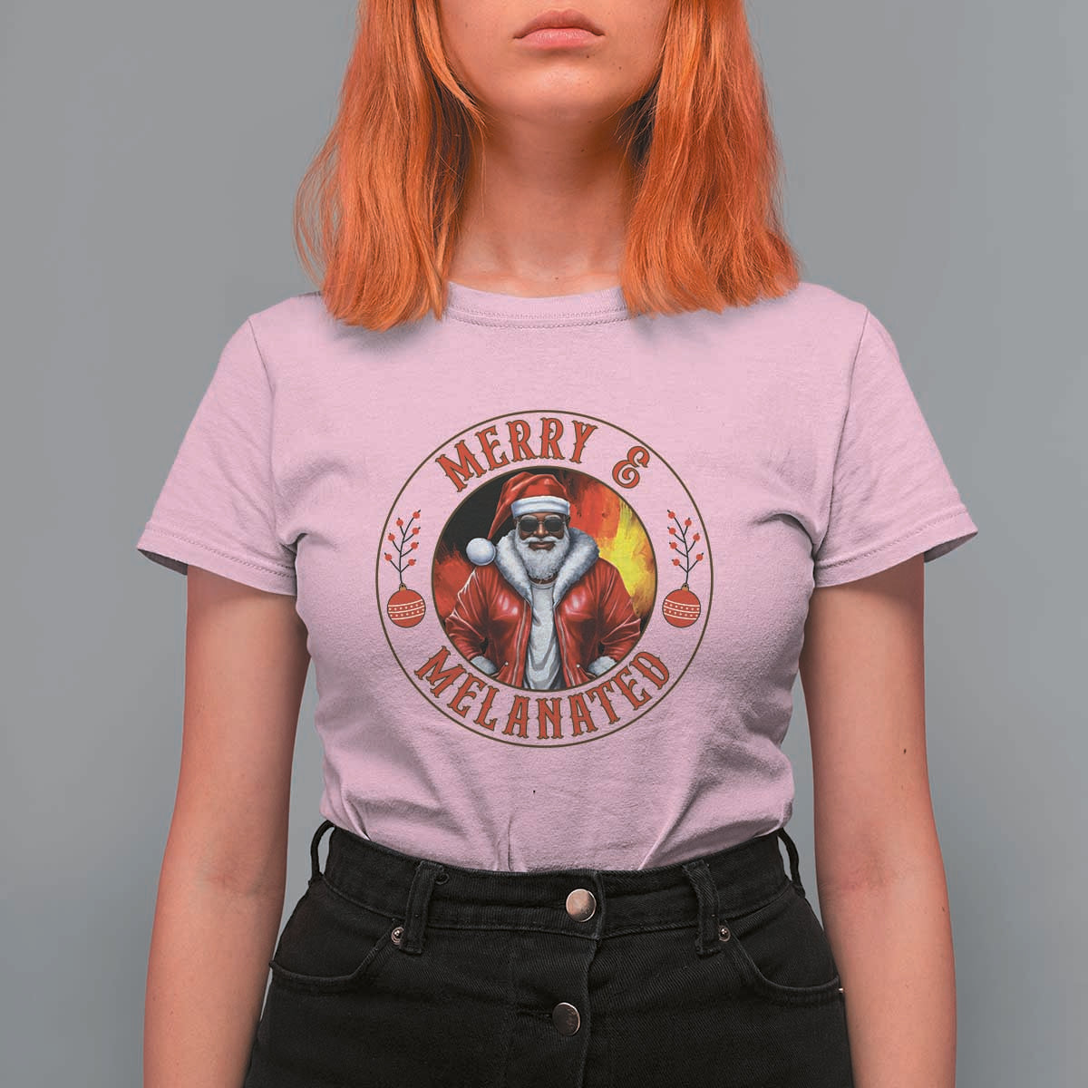 Black Santa Merry And Melanated T Shirt For Women Christmas Holiday Gift - Wonder Print Shop