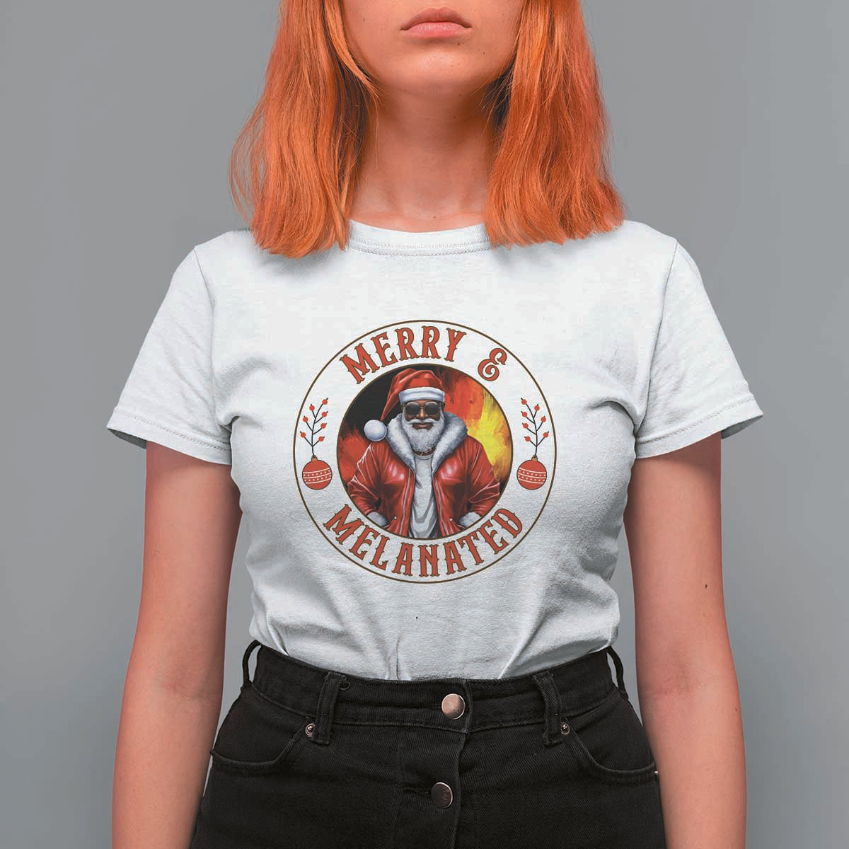 Black Santa Merry And Melanated T Shirt For Women Christmas Holiday Gift - Wonder Print Shop